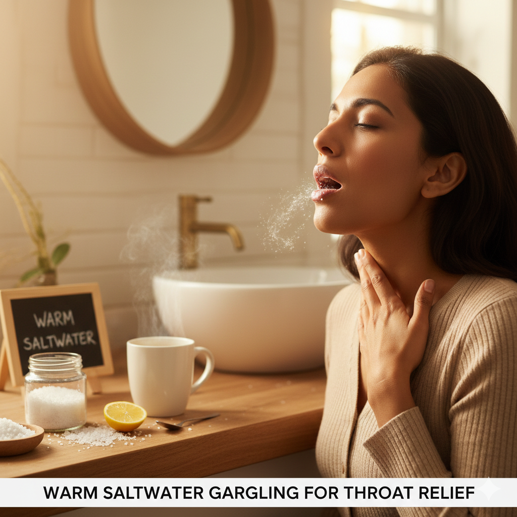 Warm Saltwater Gargling for Throat Relief