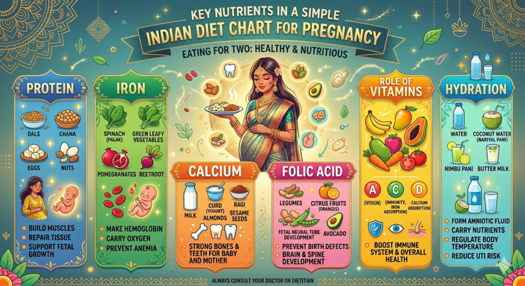 Key Nutrients in a Simple Indian Diet Chart for Pregnancy